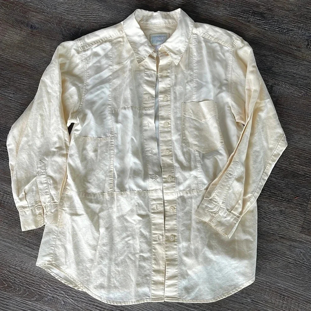 Susan Bristol Casuals Linen Patchwork Yellow Button Down - Picture 2 of 8